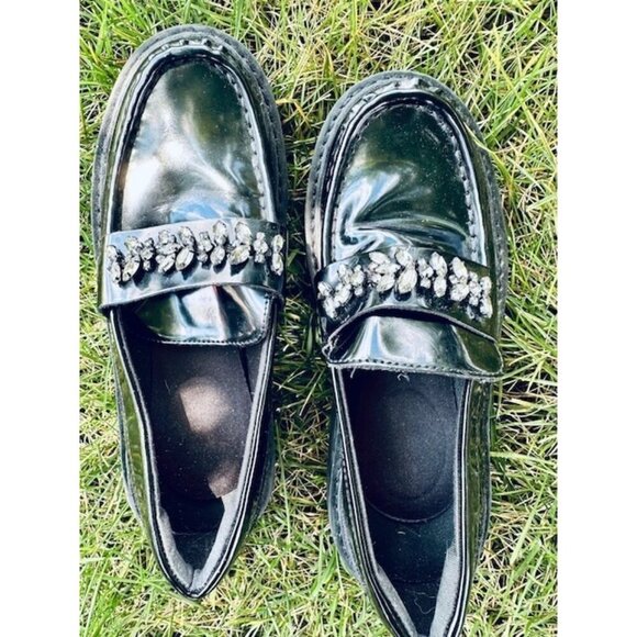 ZARA Women Platform Black Witchy Moccasins Shoes Front Rhinestones US 5.5/6-EU36 - Picture 4 of 5